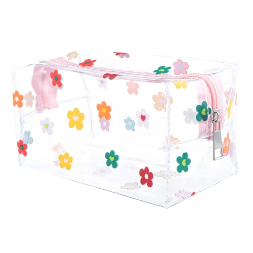 IWOWHERO Transparente Kosmetiktasche PVC Reise Kulturtasche Multifunktionale Waschbeutel Tragbarer Toiletry Organizer für Damen und Herren mit Cartoon Blumenmuster von IWOWHERO