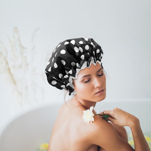 IWOWHERO Verstellbare Große Duschhaube Damen und Herren Wasserdichtes Haarbadetuch mit Elastischem Schützende Haarschutzhaube für Dusche und Bad Praktische Badehaube mit Verspieltem von IWOWHERO