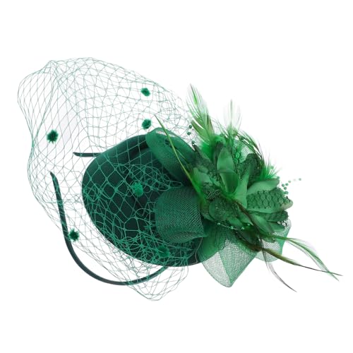 IWOWHERO Vintage Fascinator Haarclip mit Netzschleier und Feder Atmungsaktives Haarzubehör für Damen Eleganter Kopfschmuck für Hochzeit Teeparty Festival und Festliche Anlässe in Dunkelgrün von IWOWHERO