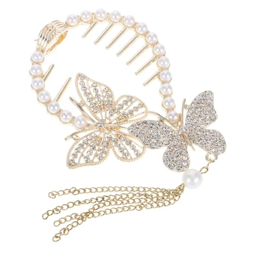 IWOWHERO Wasserdichte Schmetterling Haarspange mit Strass und Quasten Kleine Ponytail Haarklammer aus Starker für Dutt und Hochsteckfrisur Eleganter Haarschmuck für Damen und Hochzeit von IWOWHERO