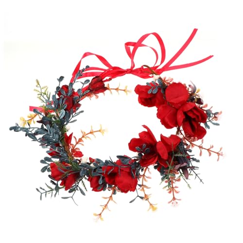 IWOWHERO Weihnachtskranz Tiara bandana stirnband Blumenkranz-Stirnband weihnachtsdeko kopfschmuck festival haarschmuck Haargummis Blumengirlande Blumenkrone Weihnachtskopfbedeckung Hochzeit von IWOWHERO