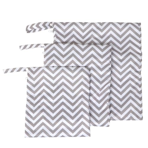 IWOWHERO Windelbeutel-Set in 3 Größen Reise-nass-trocken-Tasche Bedruckte Wickeltasche Aufbewahrungstasche für Babys Graues Wellenmuster Einfacher Zugriff von IWOWHERO