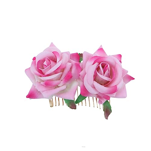 IWOWHERO Rosen-haarschmuck Haarkamm Mit Roter Rose Haartag Rote Rosengirlande Floraler Haarschmuck Für Bräute Haarschmuck Für Kinder Floraler Haarkamm Braut Haarteil Blumen Rosa von IWOWHERO