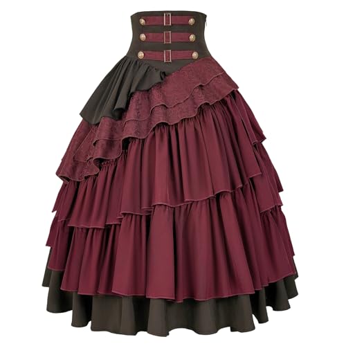 IWQBQ Damen Steampunk Gothic Rock Pirat Hohe Taille Layered Rüschen Rock, Z2886rd, 3X-Groß von IWQBQ