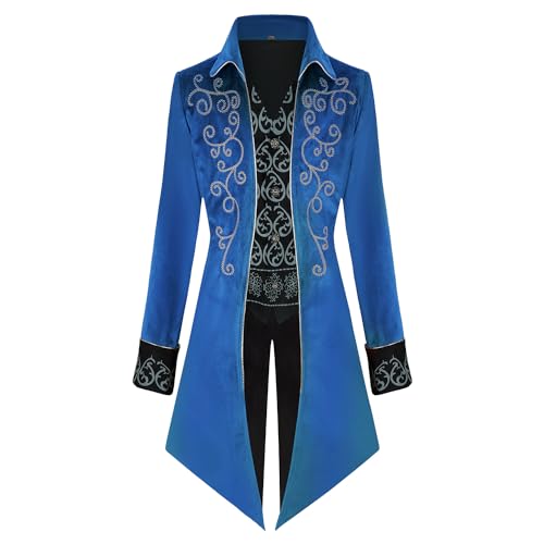 IWQBQ Herren Mittelalter Steampunk Frack Halloween Kostüme Gothic Vintage Court Jacke, blau, X-Groß von IWQBQ