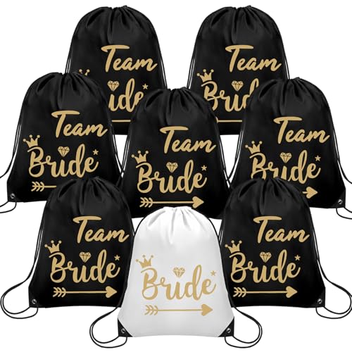 IWTBNOA 8 Stück Bride Kordelzug Turnbeutel, Team Bride Tasche mit Kordelzug, Junggesellenabschied Frauen Team, JGA Frauen Turnbeutel Damen, Team Braut Rucksack Set Geschenke für Hochzeit Verlobung von IWTBNOA