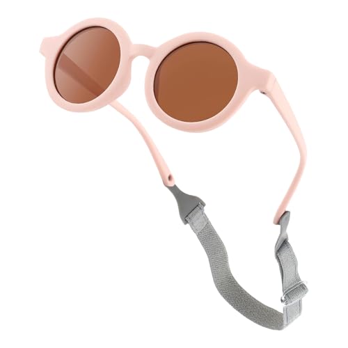 IWTBNOA Baby Sonnenbrillen, Niedliche Polarisierte Kinder-Sonnenbrille, Polarisierte mit Riemen Verstellbar Weicher Silikonrahmen Rund Kinder, Outdoor UV400 Schutz für Strand Urlaub von IWTBNOA