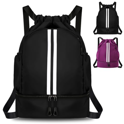IWTBNOA Mode Sport Rucksäcke, Turnbeutel mit Kordelzug, Wasserdicht Sportbeutel mit Schuhfach, Wasserdicht Sportbeutel mit Innentasche, Fussballtasche Schwimmrucksack für Damen Herren Kinder von IWTBNOA