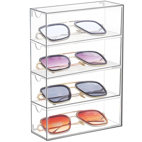 IWTTWY Aufbewahrungsbox für Brillen, Acryl Klarheit Brillenablage mit 4 Schubladen, Brillenbox Brillenaufbewahrung Schmuckkasten für Sonnenbrillen, Lesebrillen, Schmuck, Uhren von IWTTWY