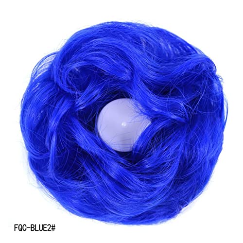 Haarteil Haargummi 1 STÜCKE Chaotisch Haarknoten Haargummis Verlängerung Lockig Gewellt Chaotisch Synthetisch Zerzaust Hochsteckfrisur Chignon Haarteil for Frauen Mädchen Dutt (Color : Blauw) von IXART