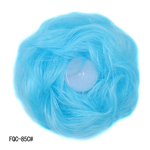 Haarteil Haargummi 1 STÜCKE Chaotisch Haarknoten Haargummis Verlängerung Lockig Gewellt Chaotisch Synthetisch Zerzaust Hochsteckfrisur Chignon Haarteil for Frauen Mädchen Dutt (Color : L Blue) von IXART