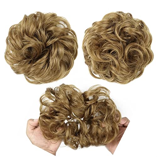 Haarteil Haargummi Elastisches Band mit Haar Messy Bun Mode Mädchen Curly Scrunchie Chignon mit elastischem Band Haarteile Donut for Frauen Dutt (Color : 12-27A-613C) von IXART