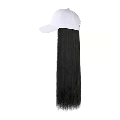 Perücke 60 cm Longwigs, Baseballmütze, Perücken, langes gerades Haar, Kappeperücke, beige Khaki Black Hat Wig (Color : 02) von IXART