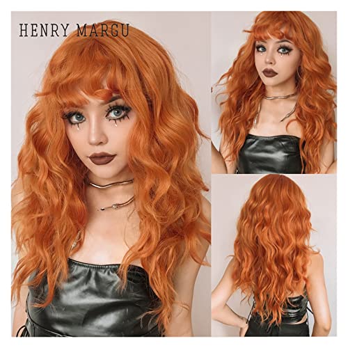Perücke Cosplay Synthetische Perücke Lange Orange Tiefe Wellenperücke mit Knall for Frauen Rotes hitzebeständiges Haar Mittelteil Wig (Color : Lc6056 wig) von IXART