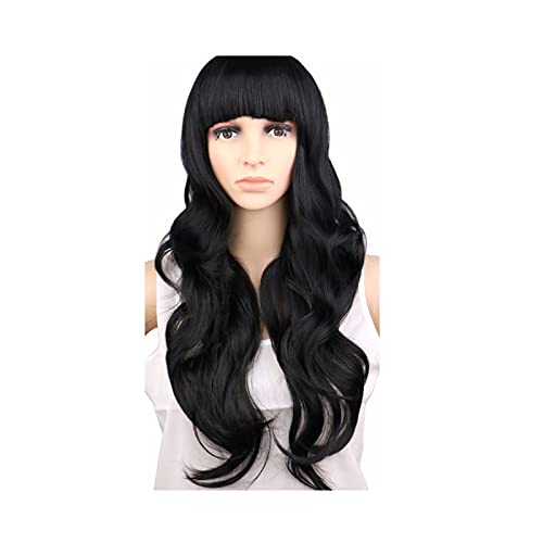 Perücke Damen Natrual lange wellenförmige Perücke Cosplay schwarz hellbraun synthetische Haarperücken Wig (Color : Schwarz, Size : 28inches) von IXART