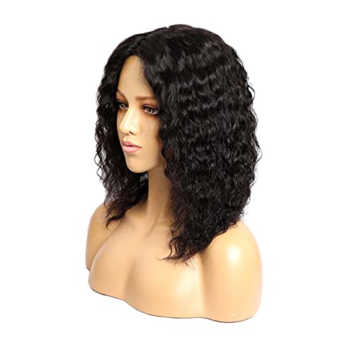 Perücke Deep Wave-Perücken for schwarze Frauen synthetische lockige Perücke mit mittlerem gluellosen natürlichen schwarzen Farbhaar Wig (Color : Schwarz, Size : 14in) von IXART