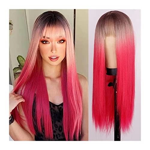 Perücke Lange gerade Perücke mit Pony for Frauen Mädchen hitzebeständige synthetische Faserhaare natürlich aussehende 26" weiche synthetische Perücken for tägliche Party Cosplay Wig (Color : 0017, S von IXART