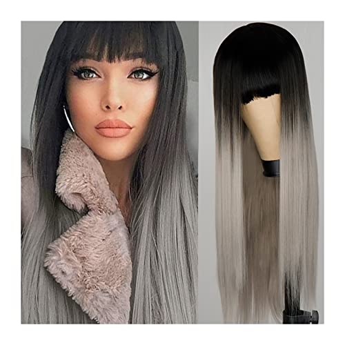 Perücke Lange gerade Perücke mit Pony for Frauen Mädchen hitzebeständige synthetische Faserhaare natürlich aussehende 26" weiche synthetische Perücken for tägliche Party Cosplay Wig (Color : 0012, S von IXART