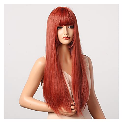 Perücke Orange Red Ombre Long Gerade Perücken for Frauen Natürliche synthetische Perücken mit Pony Cosplay Party Perücken Hitzebeständig Wig (Color : A) von IXART