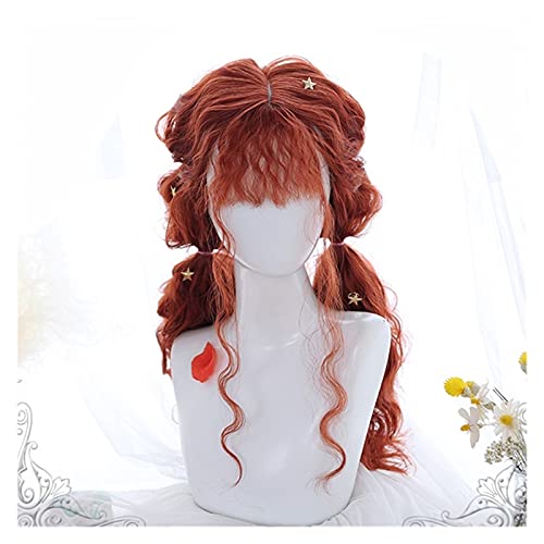 Perücke Perücken for Mädchen 70cm Lange lockige dunkelorange rot Pony Cute Halloween Synthetische Party Cosplay Perücke Wollrolle Wig ( Color : Oranje ) von IXART