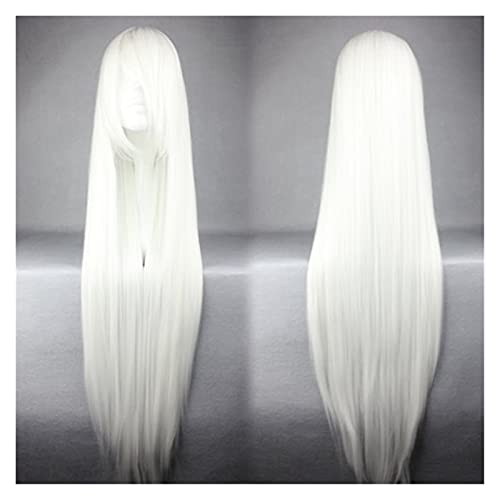 Perücke Weiße Perücke lange Haarteil Synthetische Faserhaarsalon Party Cartoon Cosplay Gerade Haar Wig (Color : Wit, Size : 38inches) von IXART