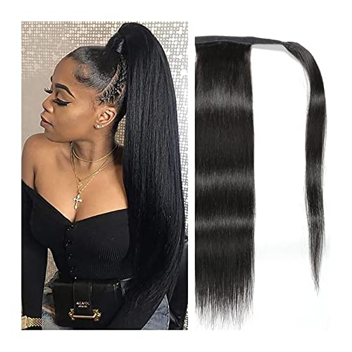 Ponytail Extension/Haarteil Glatter Wickel um Pferdeschwanz-Echthaar-Pferdeschwanz-Verlängerungen Clip-in-Haar for schwarze Frauen Natürliche Farbe 8-24 Zoll langes gerades Remy-Echthaar Pferdeschwanz von IXART