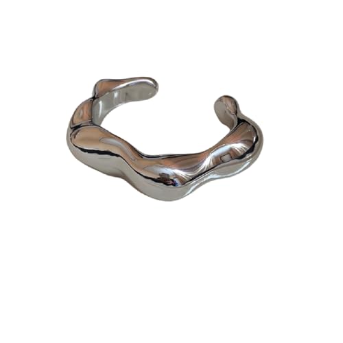 IXDEAXLY Unregelmäßiges, geometrisches, glattes, gedrehtes offenes Armband mit C-förmigem, kreisförmigem silberfarbenem Wellendesign von IXDEAXLY