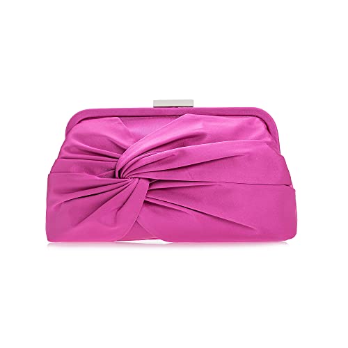 IXEBELLA Abendtasche für Damen, elegant, weich, plissiert, Knoten, Party, Clutch, Satinrahmen, formelle Handtasche für Hochzeit/Abschlussball/Cocktail, Knallpink (Hot Pink), Small von IXEBELLA