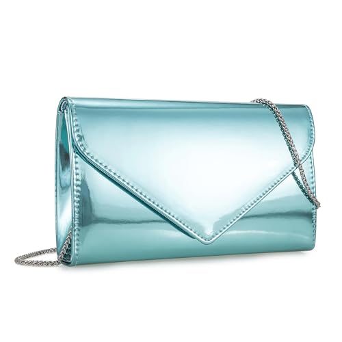 IXEBELLA Damen Abendtasche, verspiegelt, metallisch, Kunstleder, glitzernd, Clutch, für Abschlussball, Cocktail, Hochzeit, Party, Türkis/Ausflug, einfarbig (Getaway Solids), Small von IXEBELLA
