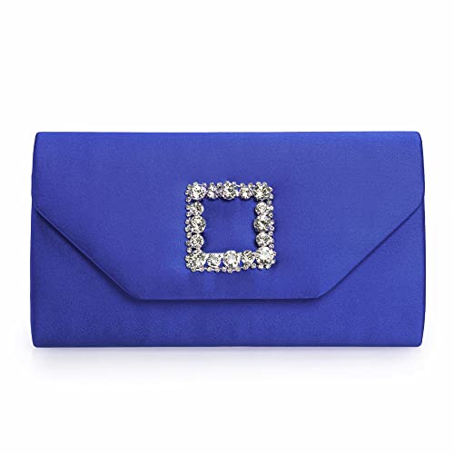 IXEBELLA Satin-Abendtasche für Damen, Clutch, Geldbörse, verzierte Kristallschnalle, Königsblau, Small von IXEBELLA