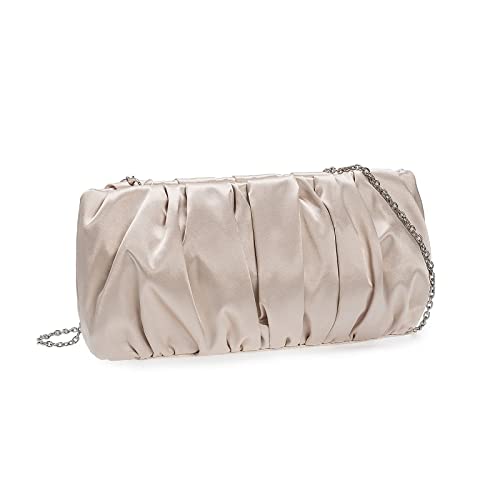 iXebella Elegante Abendtaschen aus Satin, plissiert, Clutch, formelle elegante Geldbörsen, für Hochzeit/Abschlussball/Party, Handtasche für Frauen, champagnerfarben, Small von IXEBELLA