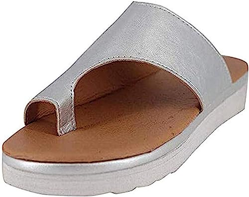 IXII Orthopädische Sandalen Für Frauen Großzehen Knochenkorrektur Offene Zehen Flip Flops Hallux Valgus Bunion Flache Sohle Hausschuhe Sommer Outdoor Wandern Wandern Strand Schuhe-Silver||38EU von IXII