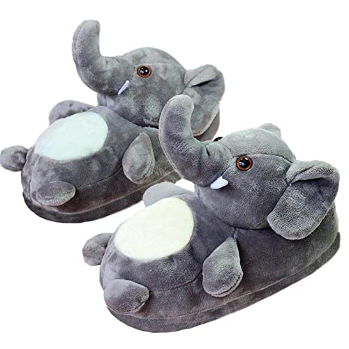Adult Unisex Winter warme Plüsch Tierschuhe, Soft Cosy Animal Styling Kurze Flanell Tier geformte Plüsch Stiefeletten, rutschfeste Teppich Hausschuhe,35-38,Elephant von IXITON
