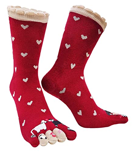 IXITON Damen Zehensocken Five Fingers Socken Niedliche Tiermuster Socken Lustige Cartoon Sport Zehensocken,rot-schaf von IXITON