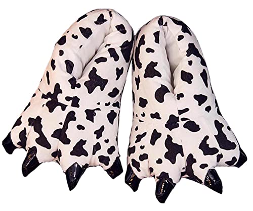 IXITON Erwachsene Tier Pfote Schuhe,Unisex Plüsch Tier Klaue Hausschuhe,Dinosaurier Pfote Schuhe,Winter warmes Zuhause unscharf Monster Hausschuhe Halloween Tier Kostüm,L,Kuh von IXITON