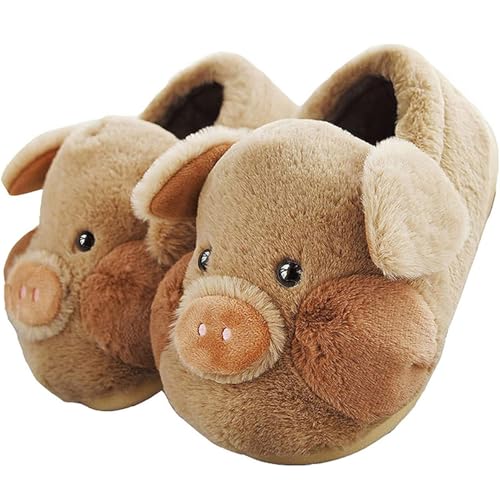 IXITON Plüsch Unisex Tier Schwein Hausschuhe Schuhe flauschig pelzige Tiere Winter warm Fuzzy Pantoffel Frauen Männer,43-44, Schuhe-Braun von IXITON