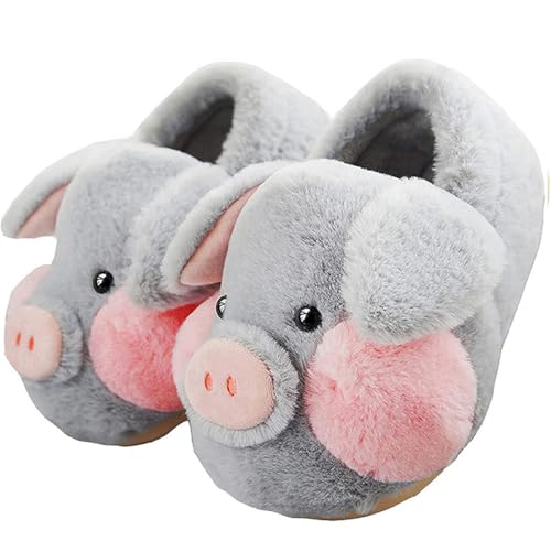 IXITON Plüsch Unisex Tier Schwein Hausschuhe Schuhe flauschig pelzige Tiere Winter warm Fuzzy Pantoffel Frauen Männer,43-44,Schuhe-Grau von IXITON
