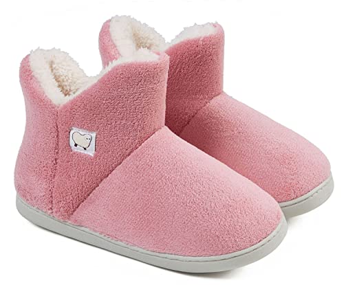 Unisex Cotton Memory Foam Knöchel Winter warme Stiefel Hausschuhe Mode Anti-Rutsch-Hausschuhe mit bequemem Plüschfutter, Innen- und Außen rutschfeste Stiefel Soft Cosy,36-37,pink von IXITON