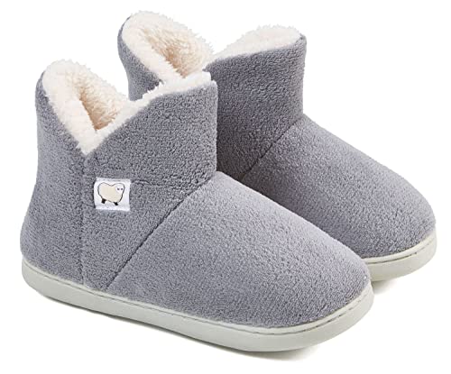 Unisex Cotton Memory Foam Knöchel Winter warme Stiefel Hausschuhe Mode Anti-Rutsch-Hausschuhe mit bequemem Plüschfutter, Innen- und Außen rutschfeste Stiefel Soft Cosy,38-39,gray von IXITON