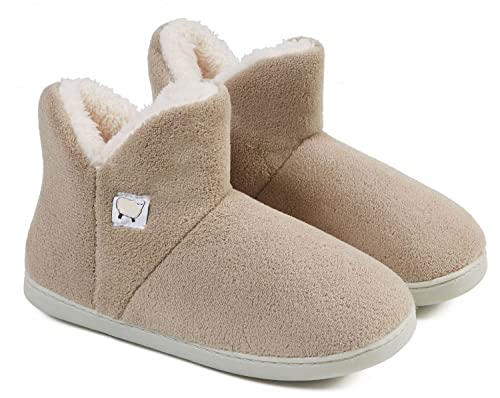 Unisex Cotton Memory Foam Knöchel Winter warme Stiefel Hausschuhe Mode Anti-Rutsch-Hausschuhe mit bequemem Plüschfutter, Innen- und Außen rutschfeste Stiefel Soft Cosy,40-41,beige von IXITON