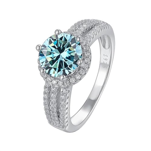 IXMLDAXD 2ct D Farbe VVS1 Moissanit Diamantringe for Damen Gelb/Grün/Rosa Moissanit Verlobungsringe Rundschliff Diamant Ehering mit Zertifikat(Blue,9) von IXMLDAXD