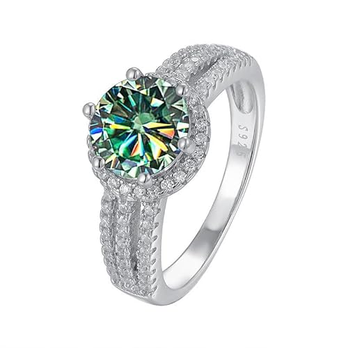 IXMLDAXD 2ct D Farbe VVS1 Moissanit Diamantringe for Damen Gelb/Grün/Rosa Moissanit Verlobungsringe Rundschliff Diamant Ehering mit Zertifikat(Blue green,7) von IXMLDAXD