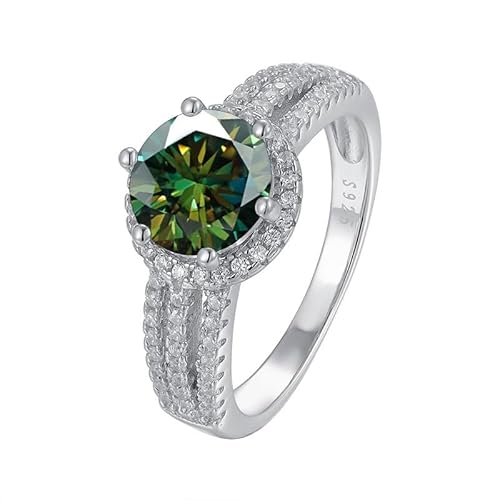 IXMLDAXD 2ct D Farbe VVS1 Moissanit Diamantringe for Damen Gelb/Grün/Rosa Moissanit Verlobungsringe Rundschliff Diamant Ehering mit Zertifikat(Darkgreen,8) von IXMLDAXD