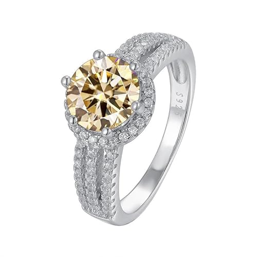IXMLDAXD 2ct D Farbe VVS1 Moissanit Diamantringe for Damen Gelb/Grün/Rosa Moissanit Verlobungsringe Rundschliff Diamant Ehering mit Zertifikat(Lightyellow,5) von IXMLDAXD