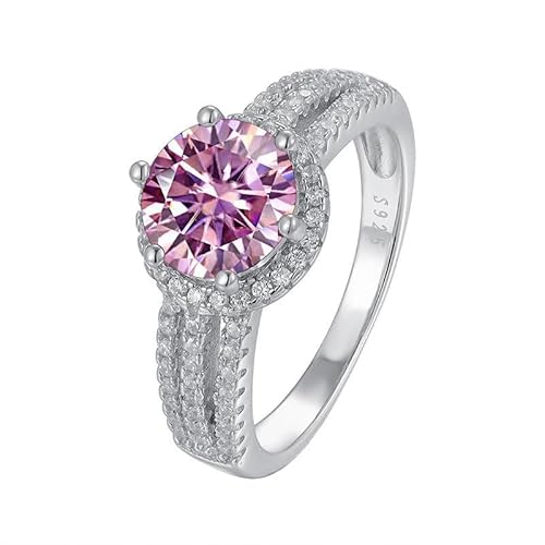 IXMLDAXD 2ct D Farbe VVS1 Moissanit Diamantringe for Damen Gelb/Grün/Rosa Moissanit Verlobungsringe Rundschliff Diamant Ehering mit Zertifikat(Pink,7) von IXMLDAXD