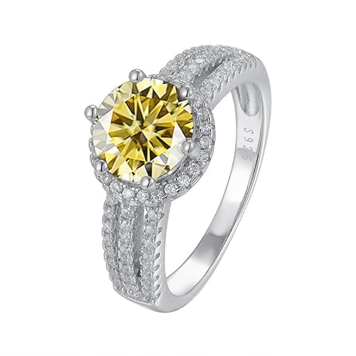 IXMLDAXD 2ct D Farbe VVS1 Moissanit Diamantringe for Damen Gelb/Grün/Rosa Moissanit Verlobungsringe Rundschliff Diamant Ehering mit Zertifikat(Yellow,9) von IXMLDAXD