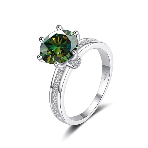 IXMLDAXD 3ct Flower D Farbe VVS1 Moissanit Verlobungsringe for Damen S925 Sterling Silber Diamantring Rundschliff Gelb/Blau/Rosa Moissanit Ehering mit Zertifikat(Darkgreen,8) von IXMLDAXD