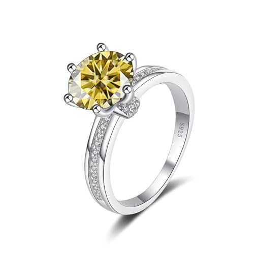 IXMLDAXD 3ct Flower D Farbe VVS1 Moissanit Verlobungsringe for Damen S925 Sterling Silber Diamantring Rundschliff Gelb/Blau/Rosa Moissanit Ehering mit Zertifikat(Yellow,5) von IXMLDAXD