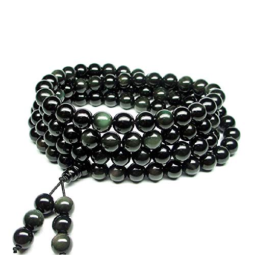 IXMLDAXD Natürliche Stein Schwarz Regenbogen Obsidian Armband Männer Frauen 108 Perlen Stretch Armbänder 8mm Buddha Rosenkranz Buddhistischen for Liebhaber von IXMLDAXD