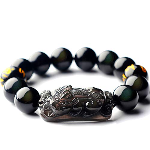 IXMLDAXD Natürliches Eis-Regenbogenauge-Obsidian-Armband, 13 mm, PiXiu-Armband for Männer und Frauen von IXMLDAXD